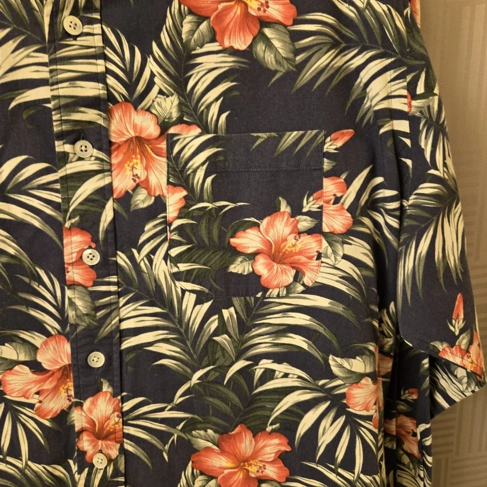 Trumaker Built-to-Fit Cotton/Rayon Tailored Shirt Mens XL‎ Green Floral Hawaiian